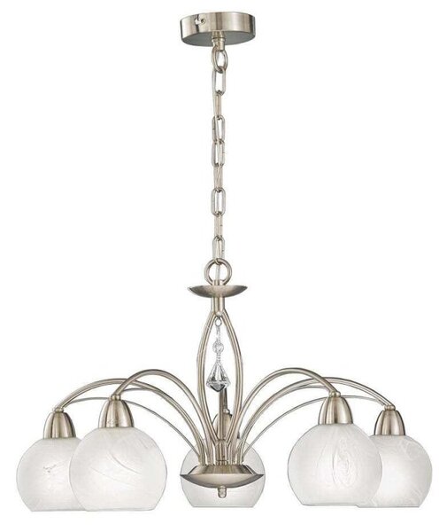 Franklite Thea FL2277/5 5 Light Ceiling Pendant In Satin Nickel Alabaster Effect Glasses And Crystal