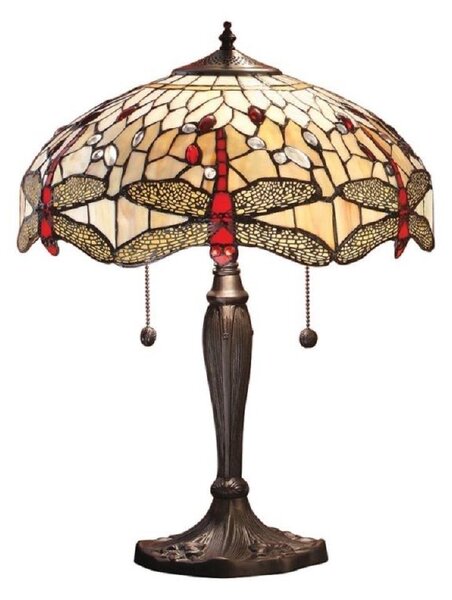 Interiors 1900 64085 Dragonfly Beige Tiffany Medium Table Lamp With Shade - Height: 580mm