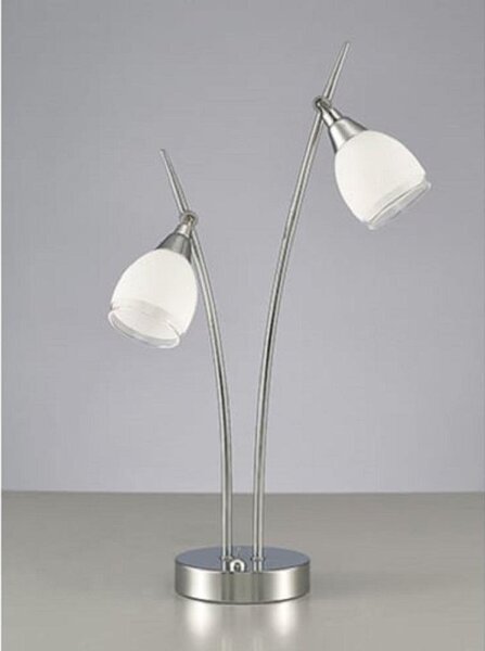 T982 2 Light Table Lamp In Chrome With Clear Edged Satin White Glass Shades