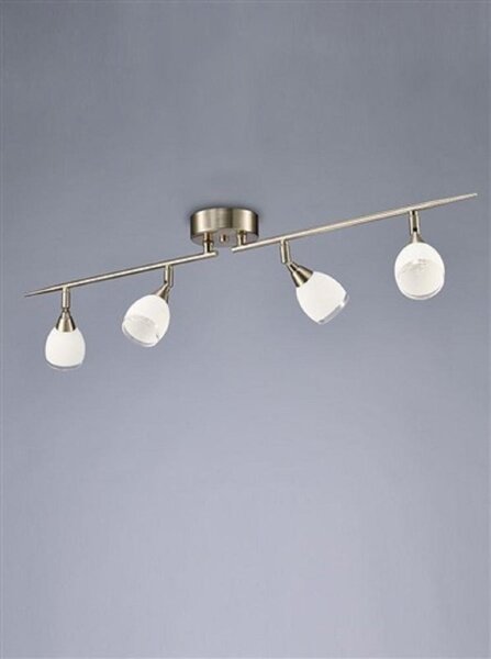 SP8974 4 Light Bar Ceiling Light In Satin Nickel With Clear Edged White Shades