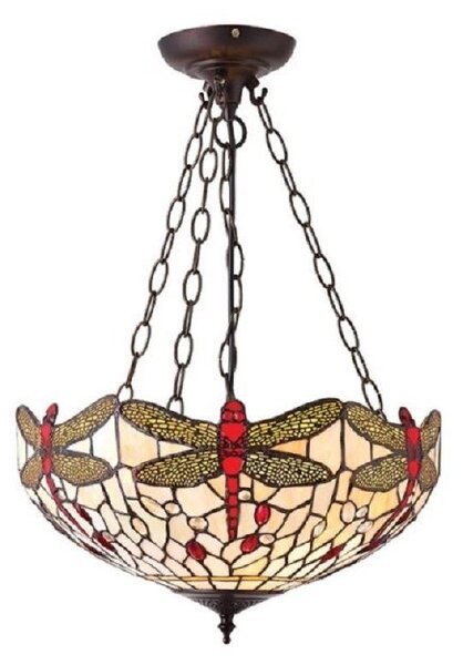 Interiors 1900 70759 Dragonfly Beige Tiffany Medium Inverted 3 Light Ceiling Pendant
