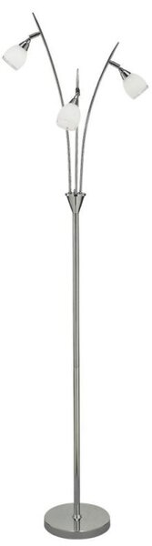 S219 3 Light Standard Floor Lamp In Chrome, Clear Edged Satin White Glass Shades