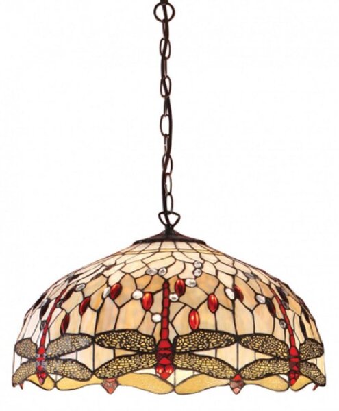 Interiors 1900 64079 Dragonfly Beige Tiffany Large 3 Light Ceiling Pendant Light