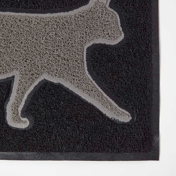 Grey Cat Silhouette 100% Recycled Rubber Non-Slip Doormat with Black background