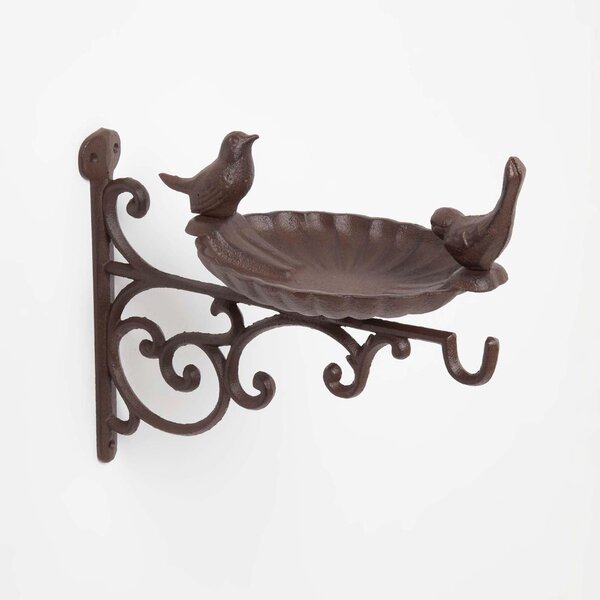 Homescapes Brown Decorative Bird Bath with Wall Bracket Cast Iron