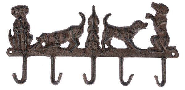 Homescapes Brown Cast Iron Wall Mounted Hooks with Decorative Dogs