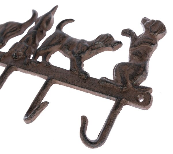 Homescapes Brown Cast Iron Wall Mounted Hooks with Decorative Dogs