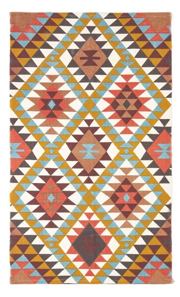 Oslo Handwoven Orange, Brown and Yellow Multi Coloured 100% Cotton Diamond Pattern Rug, 90 x 150 cm