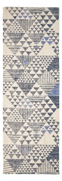 Delphi Handwoven Blue and White 100% Cotton Printed Triangular Pattern Hall Runner, 66 x 200 cm