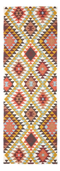 Oslo Handwoven Orange, Brown and Yellow Multi Coloured 100% Cotton Diamond Pattern Hallway Runner, 66 x 200 cm