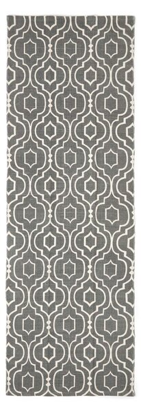 Riga Handwoven Grey and White 100% Cotton Printed Patterned Hall Runner, 66 x 200 cm