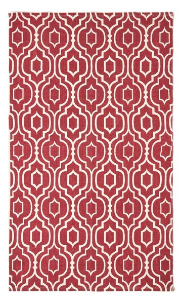 Riga Handwoven Red and White 100% Cotton Printed Patterned Rug, 90 x 150 cm