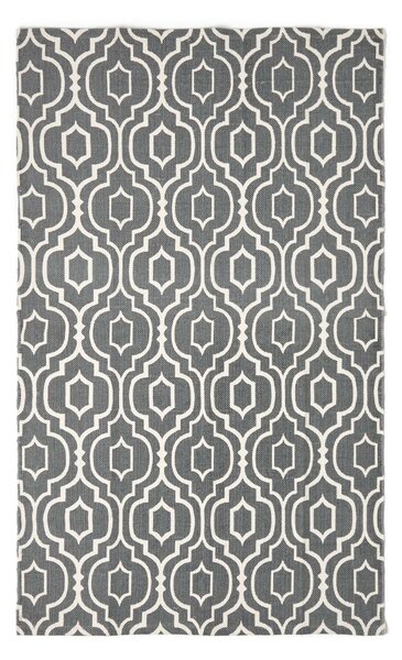 Riga Handwoven Grey and White 100% Cotton Printed Patterned Rug, 90 x 150 cm