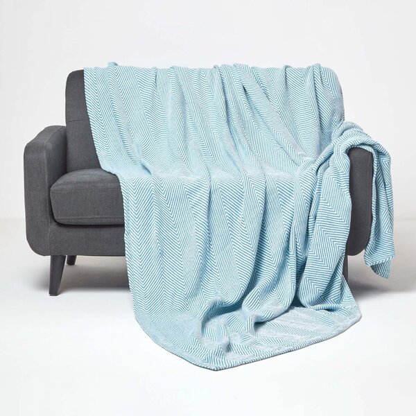 Homescapes Cotton Halden Chevron Teal Throw, 150 x 200 cm