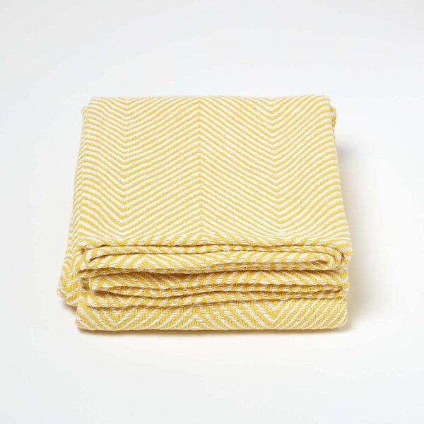 Cotton Halden Chevron Yellow Throw with Tassels, 150 x 200 cm