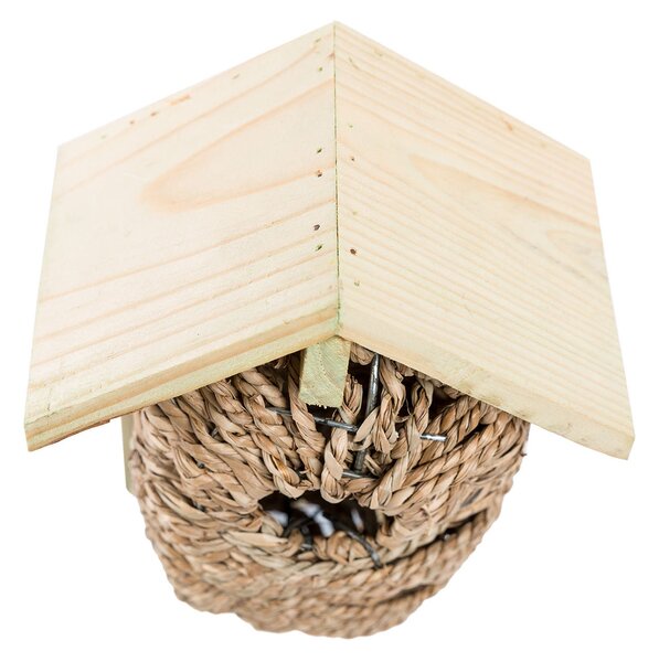 Homescapes Wooden Bird Box with Seagrass Birdnest