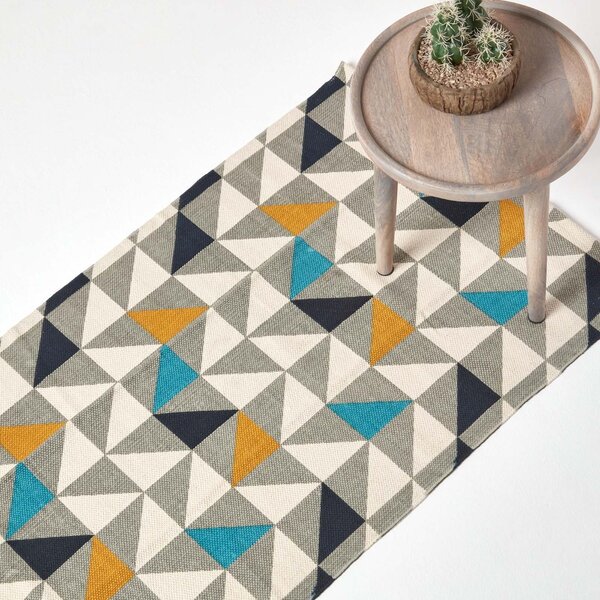 Copenhagen Handwoven Blue, Yellow and Grey Scandi Printed Runner, 66 x 200 cm