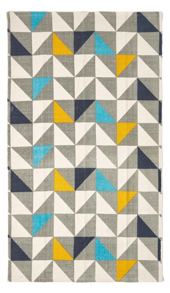 Copenhagen Handwoven Blue, Yellow and Grey Geometric Style Scandi Printed Rug, 90 x 150 cm