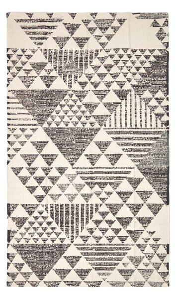 Delphi Handwoven Black and White 100% Cotton Printed Triangular Pattern Rug, 90 x 150 cm