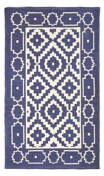 Halmastad Handwoven Blue and White Scandi Style 100% Cotton Printed Rug, 90 x 150 cm