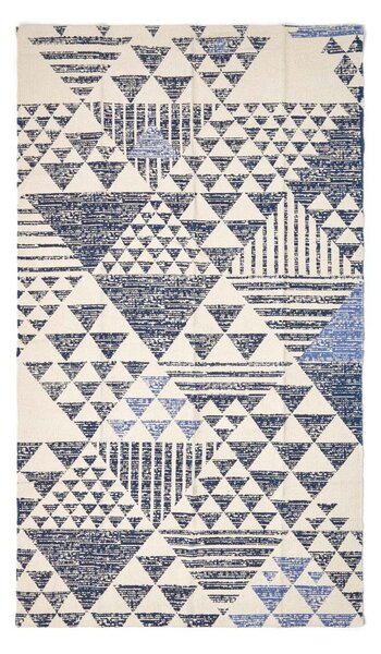 Delphi Handwoven Blue and White 100% Cotton Printed Triangular Pattern Rug, 90 x 150 cm