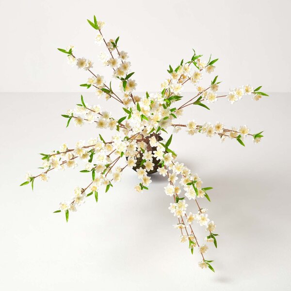 Artificial Blossom Tree with Cream Silk Flowers & Wood Trunk, 4.4 ft