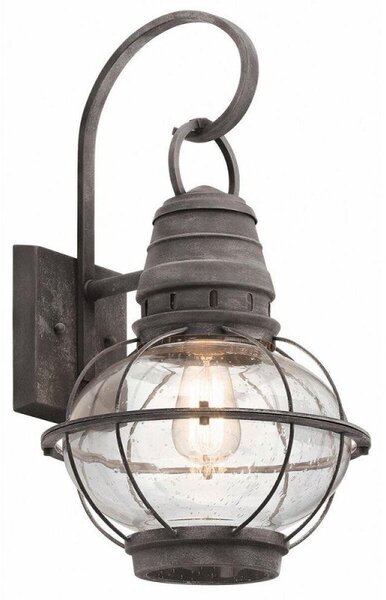 KL/BRIDGEPOINT/L Bridgepoint 1 Light Large Wall Lantern Light In Weathered Zinc - H: 510mm