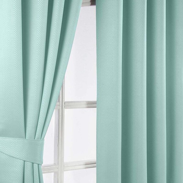 Pastel Blue Herringbone Chevron Blackout Thermal Curtains Pair Eyelet Style, 45x72"