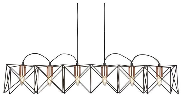 Searchlight 8416-6BK Anthea Six Light Bar Ceiling Pendant Light In Black And Copper