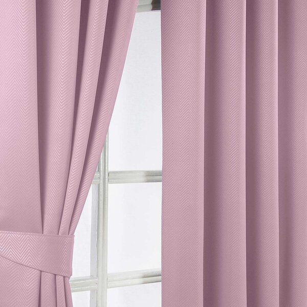 Pastel Pink Herringbone Chevron Blackout Thermal Curtains Pair Eyelet Style, 65x54"