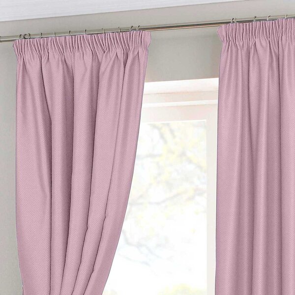 Pastel Pink Herringbone Chevron Blackout Thermal Curtains Pair Pencil Pleat, 65x90"