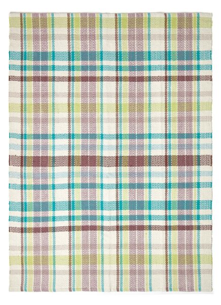 Wilson Handwoven Blue, Yellow and Brown Tartan 100% Cotton Rug, 70 x 120 cm