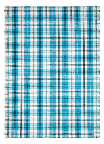 Homescapes Irvine Handwoven Blue Tartan 100% Cotton Rug, 70 x 120 cm