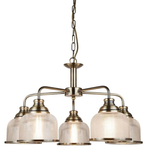 Searchlight 1685-5AB Bistro II Five Light MultiArm Ceiling Light In Antique Brass With Glass Shades