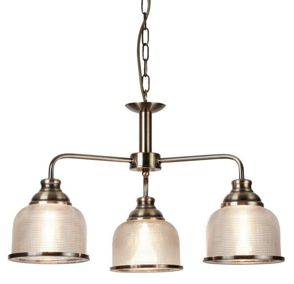 Searchlight 1683-3AB Bistro II Three Light MultiArm Ceiling Light, Antique Brass With Glass Shades