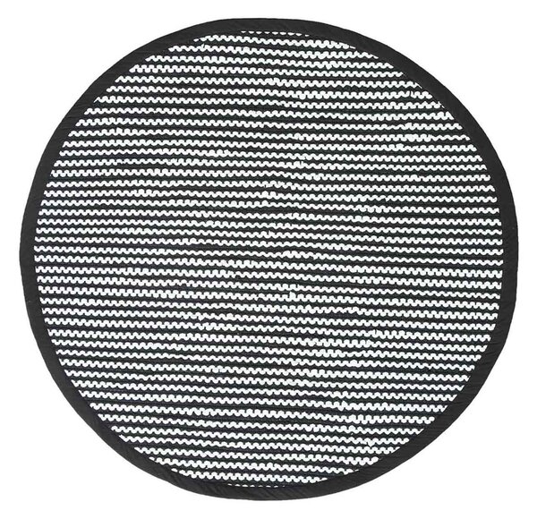 Groove Black and White Monochrome Stripy Cotton Chindi Rug, 150 cm Round