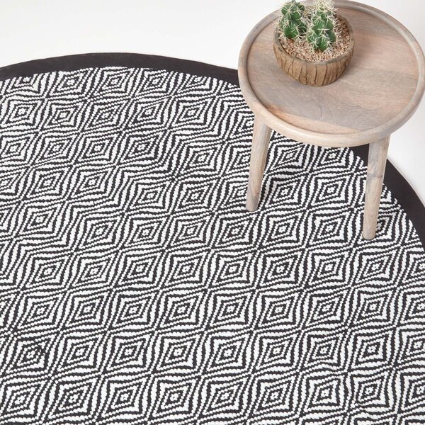 Trance Black and White Diamond Pattern Recycled Fibre Rug, 150 cm Round