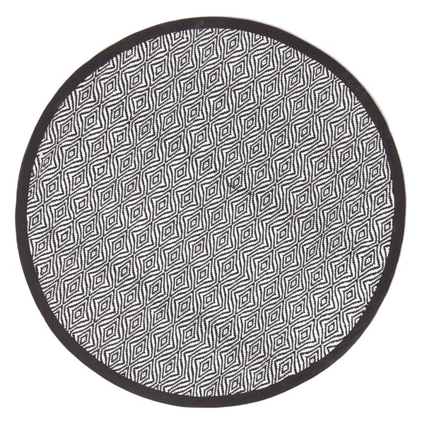 Trance Black and White Diamond Pattern Recycled Fibre Rug, 150 cm Round