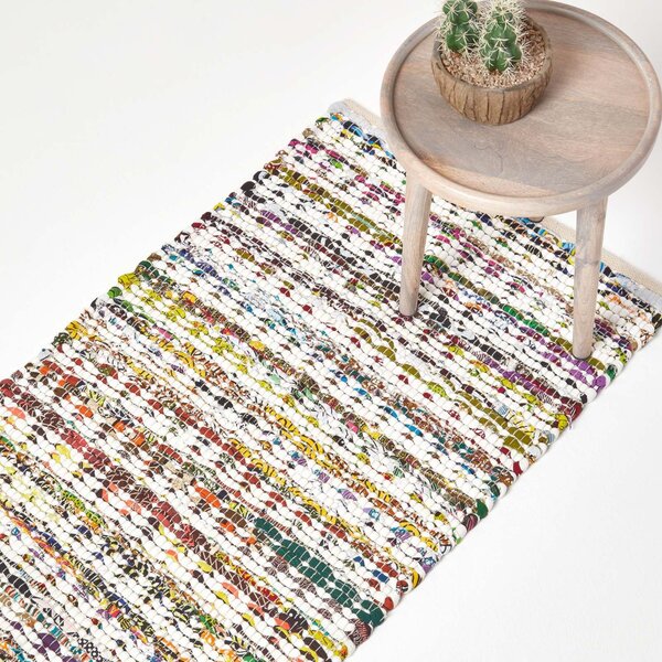 Handwoven Multi Coloured 100% Cotton Diamond Chindi Hall Runner, 66 x 200 cm