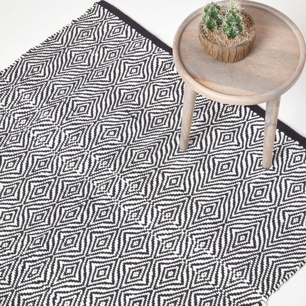 Trance Black and White Diamond Pattern Recycled Fibre Rug, 120 x 170 cm