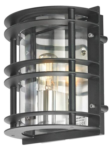 Norlys ST-FLU-E27-BLK-C Stockholm 1 Light Wall Light In Black With Clear Glass