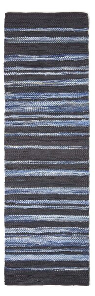 Homescapes Texas Leather & Denim Woven Striped Blue Hall Runner, 66 x 200 cm