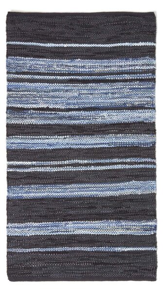 Homescapes Texas Leather & Denim Woven Striped Blue Rug, 90 x 150 cm