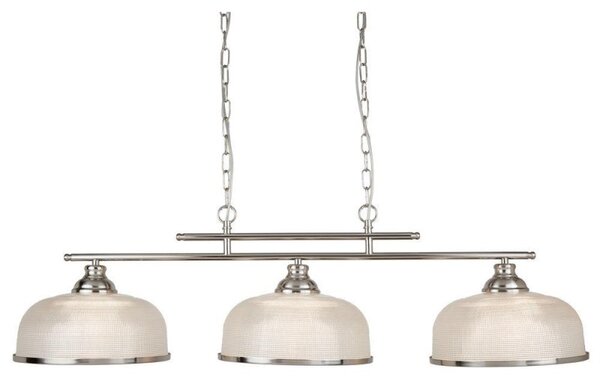 Searchlight 3593-3SS Bistro II Three Light Ceiling Bar Light In Satin Silver With Glass Shades