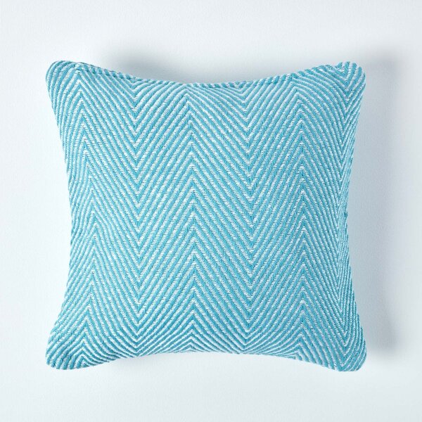 Homescapes Cotton Teal Halden Chevron Cushion Cover, 45 x 45 cm