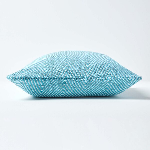 Homescapes Cotton Teal Halden Chevron Cushion Cover, 45 x 45 cm