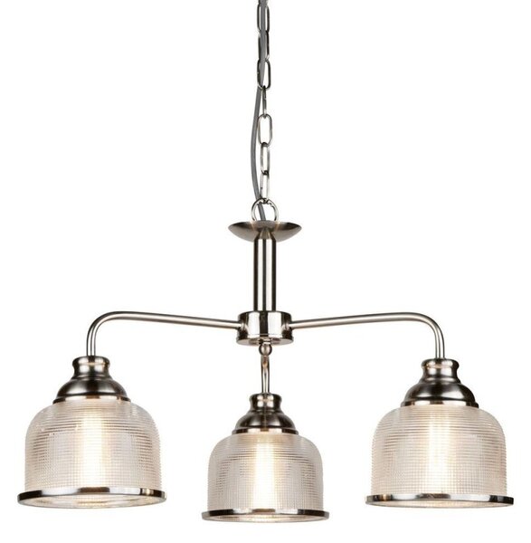 Searchlight 1683-3SS Bistro II Three Light MultiArm Ceiling Light In Satin Silver With Glass Shades