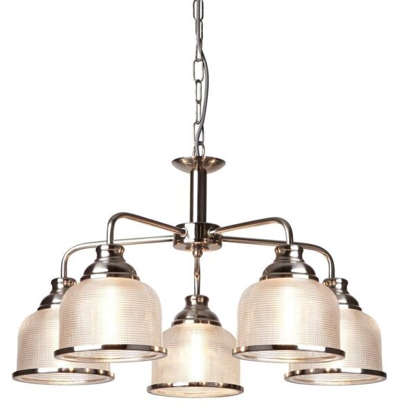 Searchlight 1685-5SS Bistro II Five Light MultiArm Ceiling Light In Satin Silver With Glass Shades