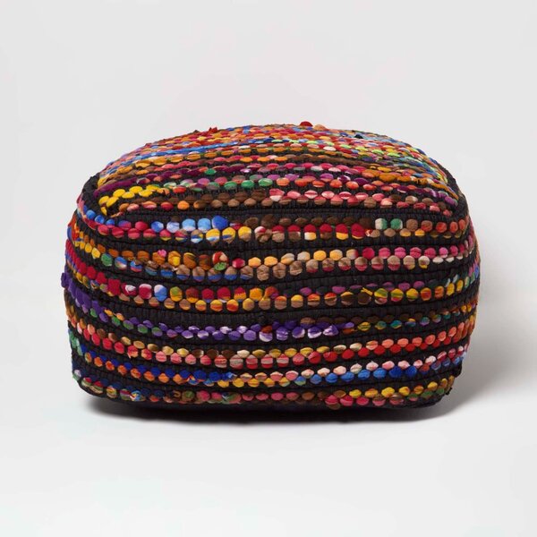 Multi Coloured Folk Woven Bean Filled Pouffe Cube Square 60 x 60 cm