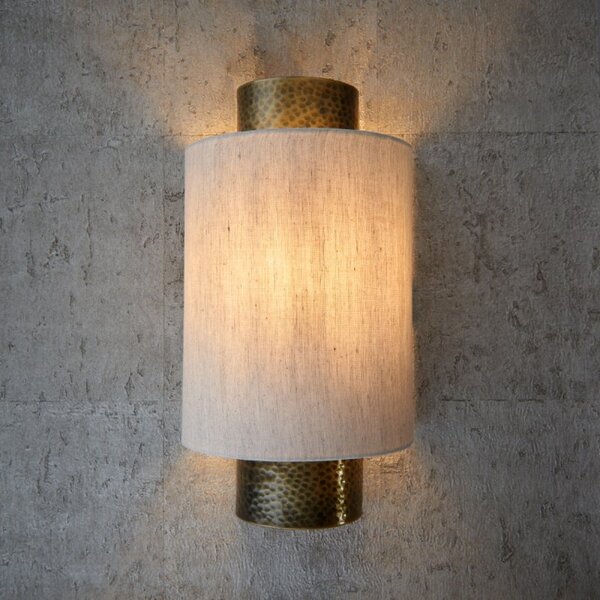 Endon 71308 Indara One Light Wall Light In Hammered Bonze Effect Plate Curved Natural Linen Shade